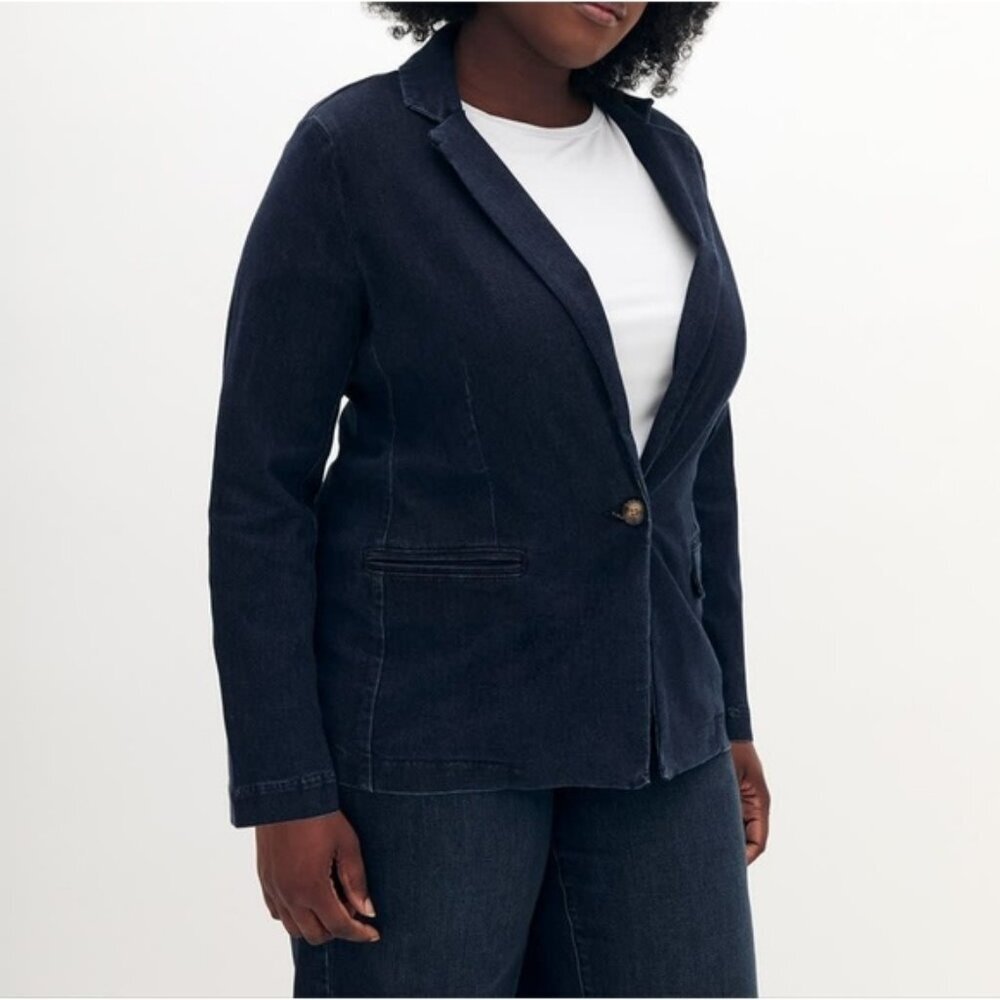 Addition Elle Stretch Denim Blazer Jacket Size 2X New Sustainable Office Casual